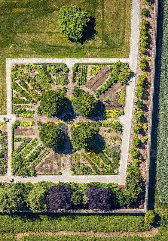 Aerial view, monastery garden, St. Clare Capuchin Monastery, Senden, Münsterland, North Rhine-Westphalia, Germany, Clarissen monastery, DE, Europe, shapes and colours, Franciscan order, house of pastoral care, Clarissen monastery, monastery, aerial photograph, aerial photography, aerial photography, overview, bird's-eye view, birds-eyes view, overview