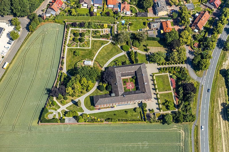 Aerial view, St. Clare Capuchin Monastery, monastery garden, Senden, Münsterland, North Rhine-Westphalia, Germany, Clarissen monastery, DE, Europe, Franciscan order, house of pastoral care, Clarissen monastery, monastery, aerial view, aerial photography, aerial photography, overview, bird's-eye view, overview