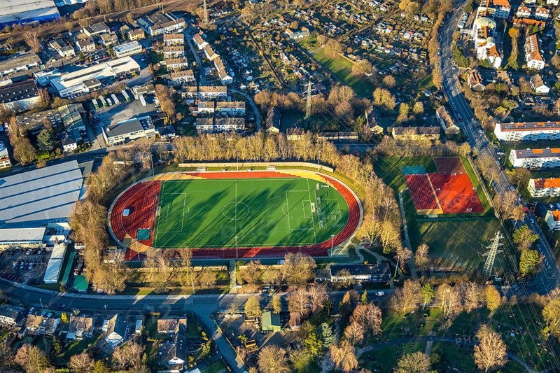 Aerial view, sports field of the Spielvereinigung Linderhausen, Jesinghauser Straße, Schwelm, Ruhr area, North Rhine-Westphalia, Germany, DE, Europe, football field, football stadium, football club, aerial view, aerial photography, aerial photography, sports, sports facilities, sports field, sports facility, overview, bird's-eye view, overview