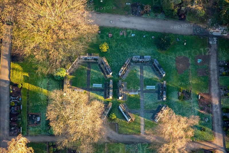 Aerial photograph, Oehde cemetery, Barmer Straße, Schwelm, Ruhr area, North Rhine-Westphalia, Germany, burial site, DE, Europe, cemetery, memorial, place of worship, grave, graves, burial ground, aerial photograph, aerial photography, aerial photography, resting place, overview, bird's-eye view, overview