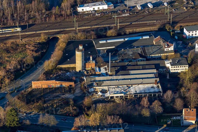 Aerial view, former Zassenhaus site, redevelopment for discounter, Schwelm, Ruhr area, North Rhine-Westphalia, Germany, demolition, construction area, construction site, construction project, Carl-Vom-Hagen-Straße, DE, development, Europe, aerial view, aerial photography, aerial photography, overview, Viktoriastraße, bird's-eye view, Zassenhaus, birds-eyes view, overview