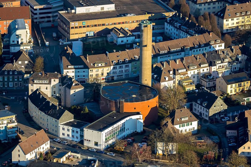 Aerial view, catholic church Propstei St. Marien, Schwelm, Ruhr area, North Rhine-Westphalia, Germany, DE, Europe, religious community, house of worship, property tax, real estate, church, parish, denomination, aerial photography, aerial photography, aerial photography, religion, overview, bird's-eye view, residential buildings, birds-eyes view, overview