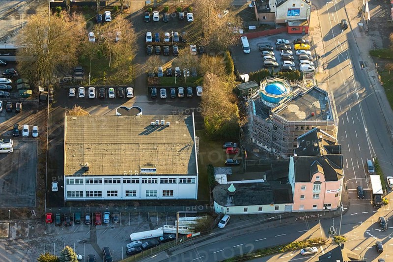 Aerial view, mosque Deutsch-Türkischer-Verein, Hattinger Straße, REHCURA GmbH Zeitarbeitsagentur, Eisenwerkstraße, Schwelm, Ruhr area, North Rhine-Westphalia, Germany, DE, Europe, aerial view, aerial photography, aerial photography, mosque, overview, bird's-eye view, overview