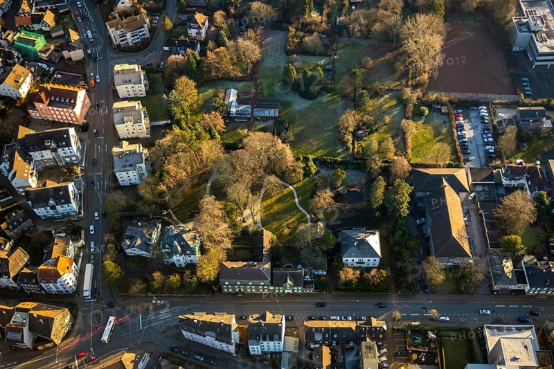 Aerial view, park and green area Hauptstraße Ehrenberger Straße, Schwelm, Ruhr area, North Rhine-Westphalia, Germany, DE, recreation, Europe, green areas, green belt, aerial view, aerial photography, aerial photography, park, park area, overview, bird's-eye view, overview