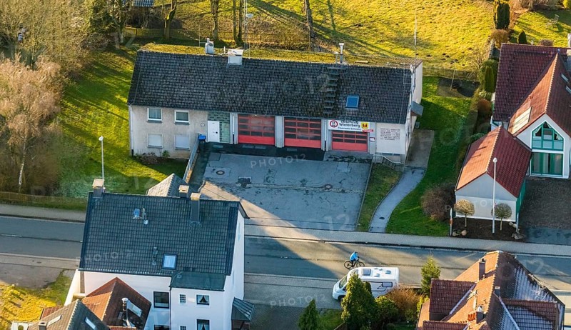 Aerial photo, Volunteer Fire Brigade Schwelm - Winterberg Fire Brigade, Schwelm, Ruhr area, North Rhine-Westphalia, Germany, Beyenburger Straße, fire fighters, fire protection, fire watch, DE, Europe, fire station, fire brigade, fire brigade, aerial photography, aerial photography, overview, bird's-eye view, overview