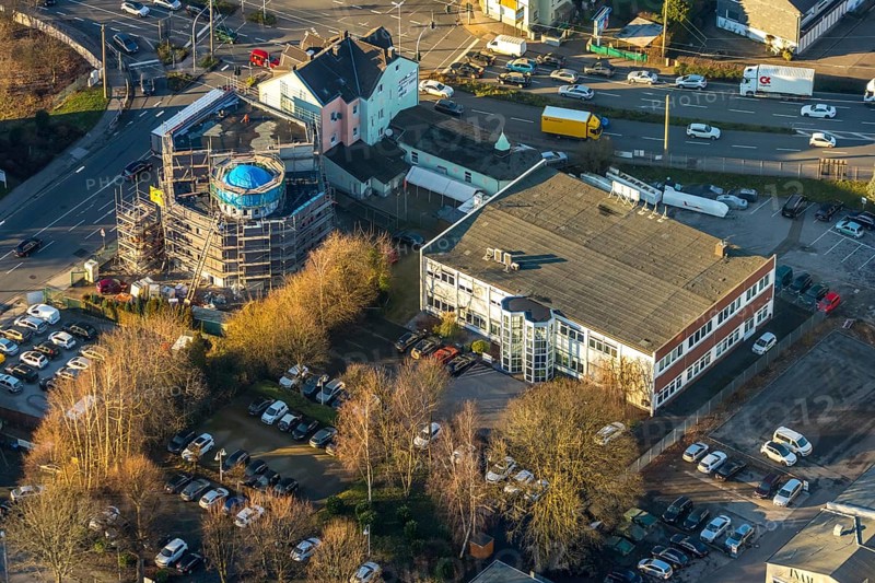 Aerial view, mosque Deutsch-Türkischer-Verein, Hattinger Straße, REHCURA GmbH Zeitarbeitsagentur, Eisenwerkstraße, Schwelm, Ruhr area, North Rhine-Westphalia, Germany, DE, Europe, aerial view, aerial photography, aerial photography, mosque, overview, bird's-eye view, overview