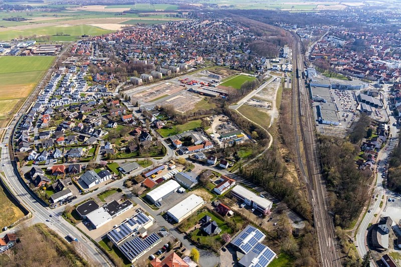 Aerial view, Teinenkamp development area, former Jahnplatz, Soest, Soester Börde, North Rhine-Westphalia, Germany, construction area, building site, building plots, construction project, DE, Europe, property tax, real estate, capacity requirements, aerial photograph, aerial photography, aerial photography, overview, bird's-eye view, residential complex, living and living, residential area, residential buildings, residential neighbourhood, housing estate, bird's-eye view, overview