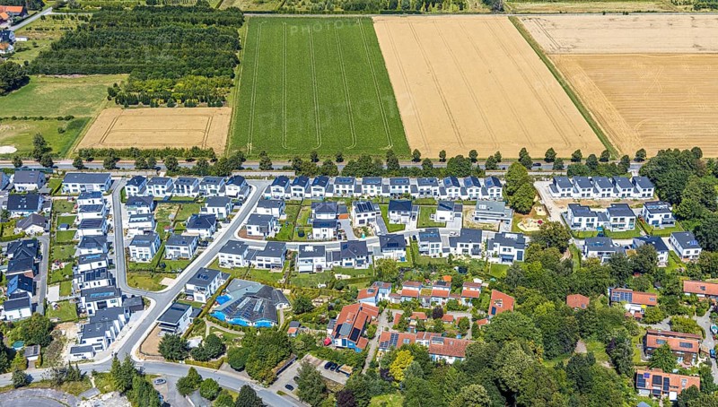 Aerial view, new development area Am Walzwerk, Bergenring, Soest, Soester Börde, North Rhine-Westphalia, Germany, DE, Europe, birds-eyes view, aerial photography, aerial photography, overview, overview, bird's eye view