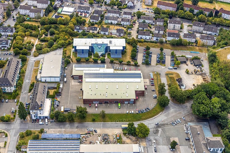 Aerial view, Stadtwerke Menden GmbH, Menden, Sauerland, Märkischer Kreis, North Rhine-Westphalia, Germany, DE, Europe, aerial view, aerial photography, aerial photography, Stadtwerke, overview, bird's-eye view, overview, stadtw