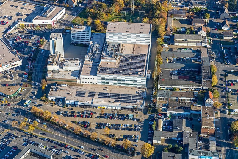 Aerial view, On Saturday the largest Aldi in the world opened in Mülheim on Dümptener Mannesmannallee, Dümpten - West, Mülheim an der Ruhr, Ruhr area, North Rhine-Westphalia, Germany, DE, Europe, birds-eyes view, aerial view, aerial photography, aerial photography, overview, bird's eye view