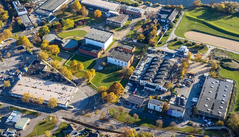 Aerial view, industrial estate Moritzstraße, Steinkampstraße, Styrum - Süd, Mülheim an der Ruhr, Ruhr area, North Rhine-Westphalia, Germany, DE, Europe, aerial photography, aerial photography, aerial photography, diving and salvage company Barthel, overview, bird's eye view, birds-eyes view, overview, ¡¶¢