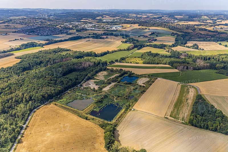 Aerial view, former sewage sludge landfill, Menden, Sauerland, Märkischer Kreis, North Rhine-Westphalia, Germany, DE, landfill, Europe, aerial view, aerial photography, aerial photography, Obere Heidestraße, overview, bird's-eye view, meadows and fields, birds-eyes view, overview