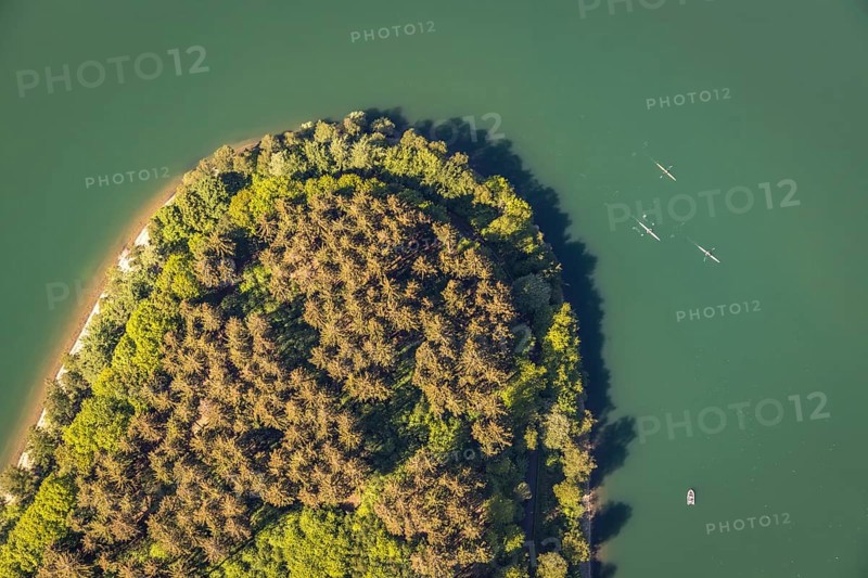 Aerial view, Hennetalsperre, Hennesee, Meschede, Sauerland, North Rhine-Westphalia, Germany, DE, Europe, shapes and colours, Hochsauerlandkreis, landscape panorama, headland, aerial view, aerial photography, aerial photography, mixed forest, coniferous forest, dam wall, reservoir, dam, overview, bird's-eye view, forest, forest area, birds-eyes view, overview