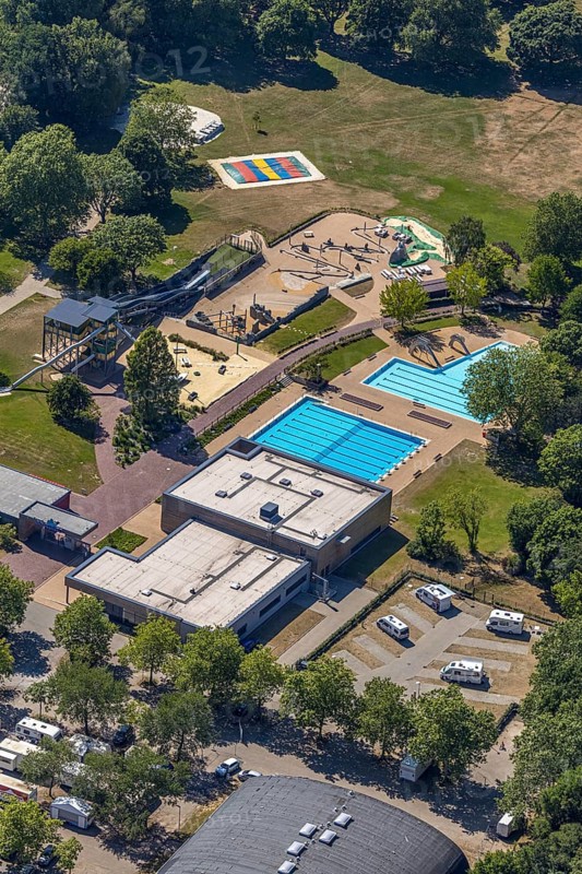 Aerial photo, ENNI Solimare swimming pool, Vinn, Mörs, Ruhr area, North Rhine-Westphalia, Germany, DE, Europe, birds-eyes, view, aerial photography, aerial photography, overview, overview, bird's eye view, leisure, swimming, sports, fitness, water, swimming pool, bathing, recreation