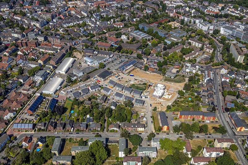 Aerial photo, new development area, construction project Teutonenstraße, Vinn, Mörs, Ruhr area, North Rhine-Westphalia, Germany, DE, Europe, birds-eyes, view, aerial photography, aerial photography, overview, bird's eye view, living, flat, houses, residential buildings, housing estate, settlement