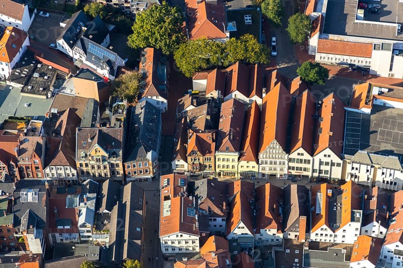 Aerial view, old town, city centre, Minden, Ostwestfalen-Lippe, OWL, North Rhine-Westphalia, Germany, DE, Europe, aerial photography, aerial photography, aerial photography, OWL book, OWL book, East Westphalia, overview, bird's-eye view, birds-eyes view, overview, red roofs