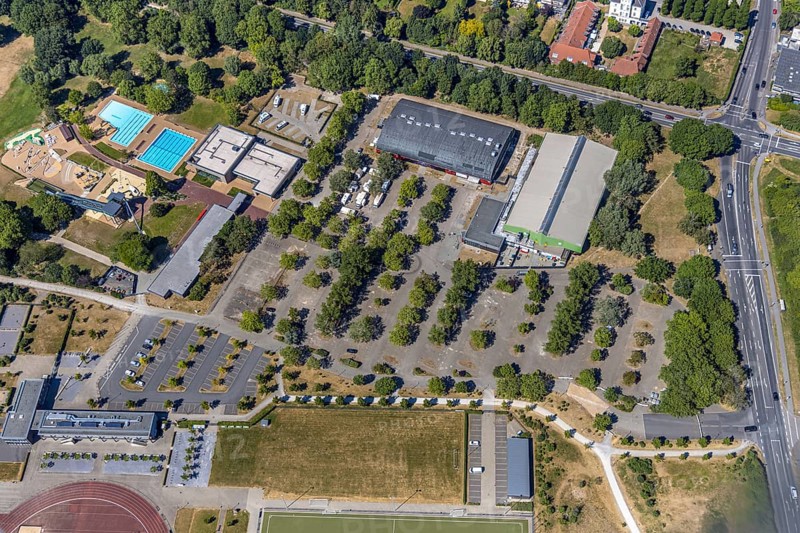 Aerial photo, ENNI Solimare swimming pool, ENNI event hall, Vinn, Mörs, Ruhr area, North Rhine-Westphalia, Germany, DE, Europe, birds-eyes, view, aerial photo, aerial photography, aerial photography, overview, overview, bird's eye view, leisure, swimming, sports, fitness, water, swimming pool, bathing, recreation, event hall, venue, events