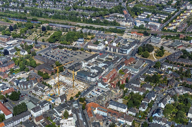 Aerial view, Horten C&A wasteland, new construction of 139 rental flats, Mörs, Ruhr area, North Rhine-Westphalia, Germany, DE, Europe, birds-eyes, view, aerial photography, aerial photography, overview, overview, bird's eye view, living, flat, houses, residential buildings, housing estate, settlement