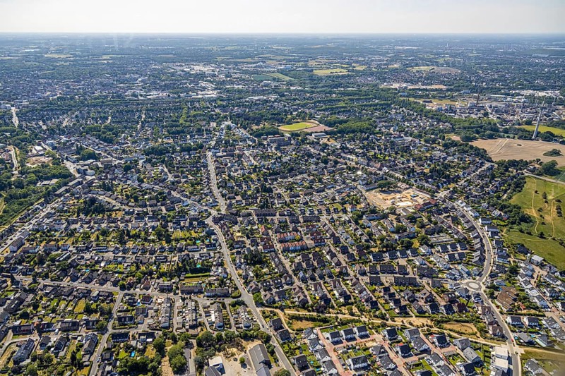 Aerial view, overview Meerbeck, Mörs, Ruhr area, North Rhine-Westphalia, Germany, DE, Europe, birds-eyes, view, aerial photography, aerial photography, aerial photography, overview, bird's eye view