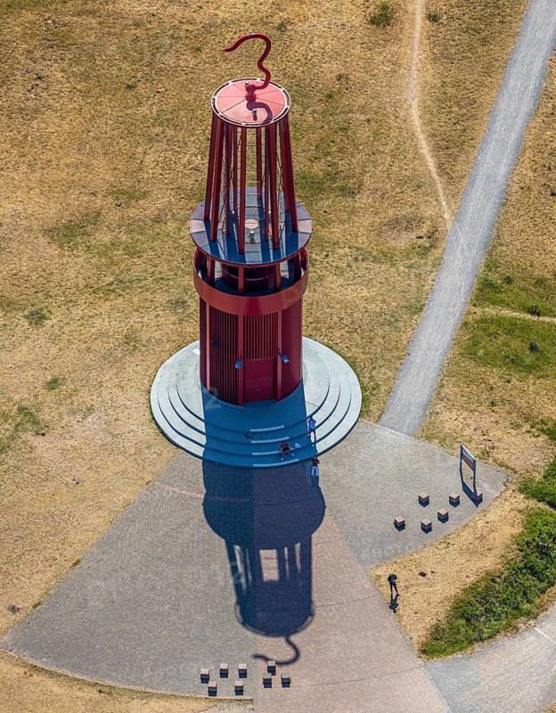 Aerial photograph, Rheinpreussen spoil tip, Das Geleucht, pit lamp, art object by Otto Piene on the Rheinpreussen spoil tip, the largest mining artwork in the world, Mörs, Ruhr area, North Rhine-Westphalia, Germany, DE, Europe, birds-eyes, view, aerial photograph, aerial photography, aerial photography, overview, overview, bird's eye view, mining, overburden, coal, colliery