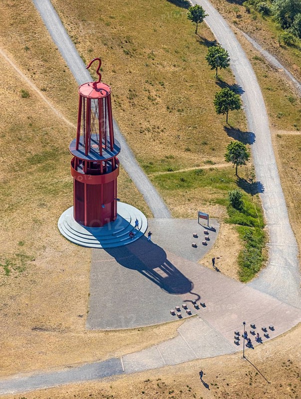 Aerial photograph, Rheinpreussen spoil tip, Das Geleucht, pit lamp, art object by Otto Piene on the Rheinpreussen spoil tip, the largest mining artwork in the world, Mörs, Ruhr area, North Rhine-Westphalia, Germany, DE, Europe, birds-eyes, view, aerial photograph, aerial photography, aerial photography, overview, overview, bird's eye view, mining, overburden, coal, colliery