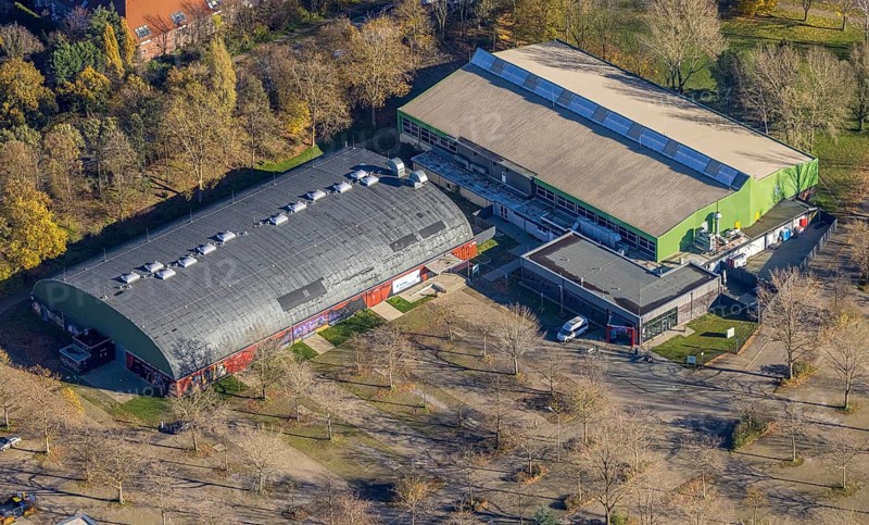 Aerial view, ENNI Eiswelt Eissporthalle, ENNI Eventhalle, Moers-Vinn, Mörs, Ruhr area, North Rhine-Westphalia, Germany, DE, ice rink, Europe, culture, art, aerial photography, aerial photography, aerial photography, overview, events, venue, event location, bird's eye view, birds-eyes view, cultural use, overview