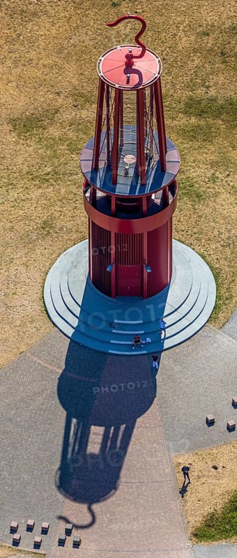 Aerial photograph, Rheinpreussen spoil tip, Das Geleucht, pit lamp, art object by Otto Piene on the Rheinpreussen spoil tip, the largest mining artwork in the world, Mörs, Ruhr area, North Rhine-Westphalia, Germany, DE, Europe, birds-eyes, view, aerial photograph, aerial photography, aerial photography, overview, overview, bird's eye view, mining, overburden, coal, colliery
