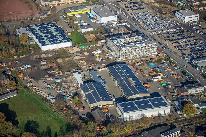 Aerial view, construction site, new building, industrial estate Hülsdonk, Am Jostenhof, Moers-Hülsdonk, Moers, Ruhr area, North Rhine-Westphalia, Germany, construction work, construction, construction area, building site, building plots, construction project, construction site, DE, Europe, commercial enterprises, commercial area, commercial park, commercial site, commercial use, industrial area, industrial building, industrial site, aerial view, aerial photography, aerial photography, new building, overview, bird's eye view, birds-eyes view, overview