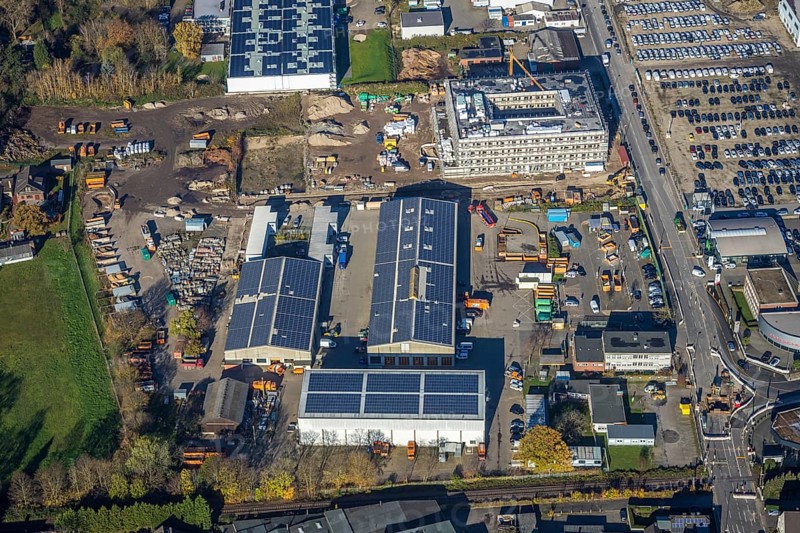 Aerial view, construction site, new building, industrial estate Hülsdonk, Am Jostenhof, Moers-Hülsdonk, Moers, Ruhr area, North Rhine-Westphalia, Germany, construction work, construction, construction area, building site, building plots, construction project, construction site, DE, Europe, commercial enterprises, commercial area, commercial park, commercial site, commercial use, industrial area, industrial building, industrial site, aerial view, aerial photography, aerial photography, new building, overview, bird's eye view, birds-eyes view, overview