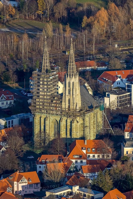 Aerial view, old town, protestant church Sankt Maria zur Wiese, renovation, Soest, Soester Börde, North Rhine-Westphalia, Germany, place of worship, DE, Europe, religious community, place of worship, holy place, church, parish, denomination, aerial view, aerial photography, aerial photography, religion, religious site, renovation, overview, bird's-eye view, Wiesenstraße, birds-eyes view, overview