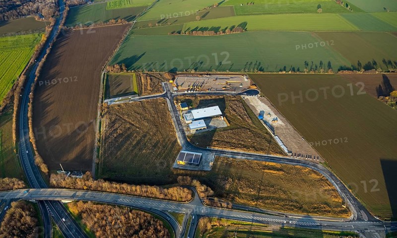 Aerial view, construction site, new building, industrial estate Wasserfuhr, Gebrüder-Ernst-Straße, Opmünder Weg, federal road B475, Soest, Soester Börde, North Rhine-Westphalia, Germany, construction work, construction, construction area, building site, building plots, construction project, construction site, DE, Europe, commercial enterprises, commercial area, commercial area, commercial park, commercial location, commercial use, industrial area, industrial building, industrial location, aerial view, aerial photography, aerial photography, new construction, overview, bird's-eye view, overview