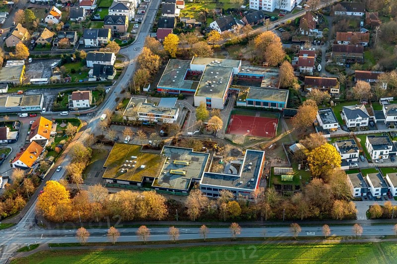 Aerial view, Bodelschwinghschule, construction site extension Jacob-Grimm-Schule, Vor dem Schültingertor, Soest, Soester Börde, North Rhine-Westphalia, Germany, education, educational institution, DE, Europe, educational institute, aerial view, aerial photography, aerial photography, school, overview, bird's-eye view, overview