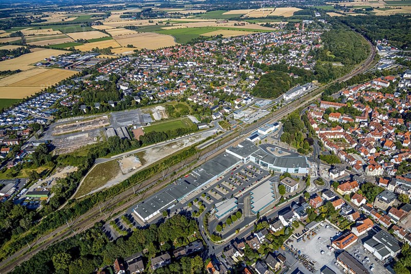 Aerial view, development area of the industrial wasteland at Teinenkamp in Soest, wasteland north of Soest main railway station, industrial wasteland, Soest, Soester Börde, North Rhine-Westphalia, Germany, DE, Europe, birds-eyes view, aerial photograph, aerial photography, overview, bird's eye view