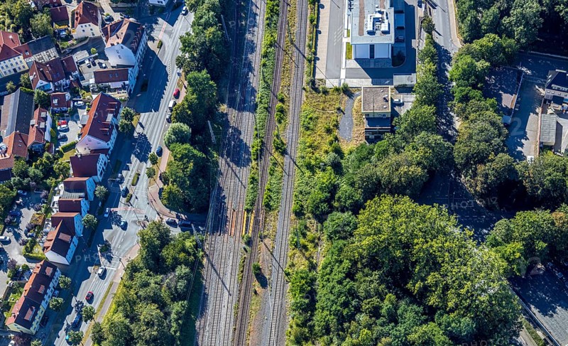 Aerial view, railway subway Wallburger Tor, railway tracks, Soest, Soester Börde, North Rhine-Westphalia, Germany, DE, Europe, birds-eyes view, aerial photography, aerial photography, overview, bird's eye view