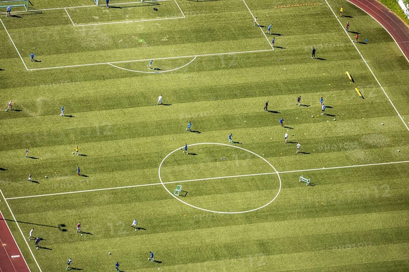 Aerial photo, Baumhofstadion, training games, Niedersprockhövel, Sprockhövel, Ruhr area, North Rhine-Westphalia, Germany, Corona measures, DE, Ennepe-Ruhr-Kreis, Europe, football pitch, football stadium, aerial photography, aerial photography, aerial photography, sports, sports facilities, sports field, sports facility, training sessions, training grounds, overview, bird's eye view, bird's eye view, overview