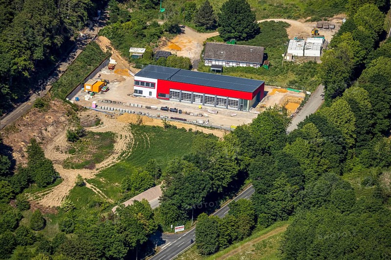 Aerial view, construction site new fire station, Hiddinghauser Straße, Niedersprockhövel, Sprockhövel, Ruhr area, North Rhine-Westphalia, Germany, DE, Ennepe-Ruhr-Kreis, Europe, aerial view, aerial photography, aerial photography, overview, bird's-eye view, overview