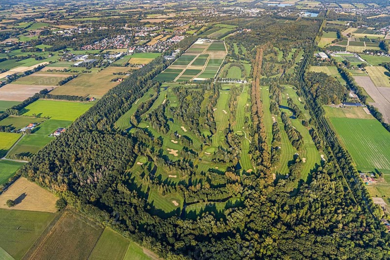 Aerial view, golf course, GolfClub Lippstadt, Lippstadt, Kreis Soest, North Rhine-Westphalia, Germany, DE, Europe, golf, golf course, golf club, Kreis-Soest-Buch, KreisSoestBuch, aerial view, aerial photography, aerial photography, sports, overview, bird's-eye view, forest area, Wiesenhausweg, birds-eyes view, overview