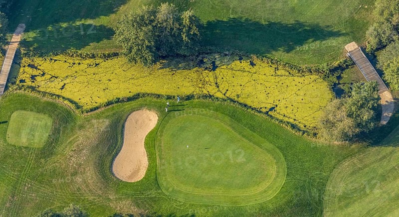 Aerial view, golf course, GolfClub Lippstadt, Lippstadt, Kreis Soest, North Rhine-Westphalia, Germany, DE, Europe, shapes and colours, golf, golf course, golf club, Kreis-Soest-Buch, KreisSoestBuch, aerial photograph, aerial photography, aerial photography, sports, overview, bird's-eye view, forest area, Wiesenhausweg, birds-eyes view, overview