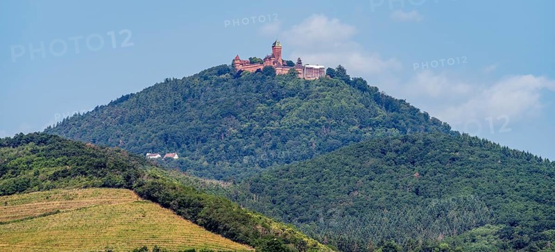 Distant view of the Haut-Koenigsbourg in the Vosges mountains in the Alsace region of France