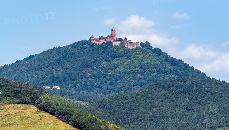 Distant view of the Haut-Koenigsbourg in the Vosges mountains in the Alsace region of France
