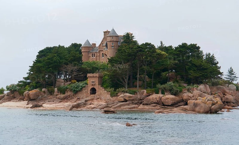 Idyllic castle near Perros-Guirec at the Pink Granite Coast in Brittany, France
