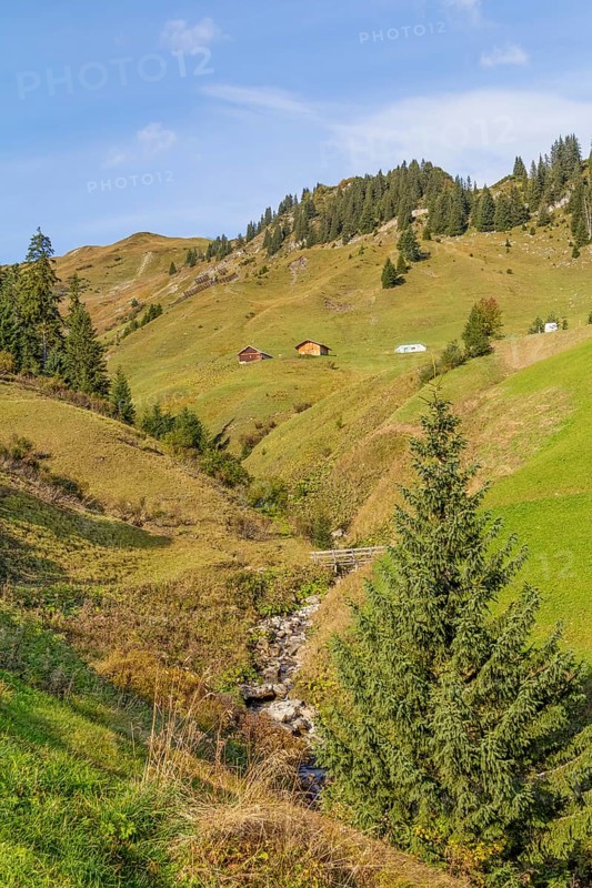 Idyllic scenery around Warth, a municipality in the district of Bregenz in the Austrian state of Vorarlberg