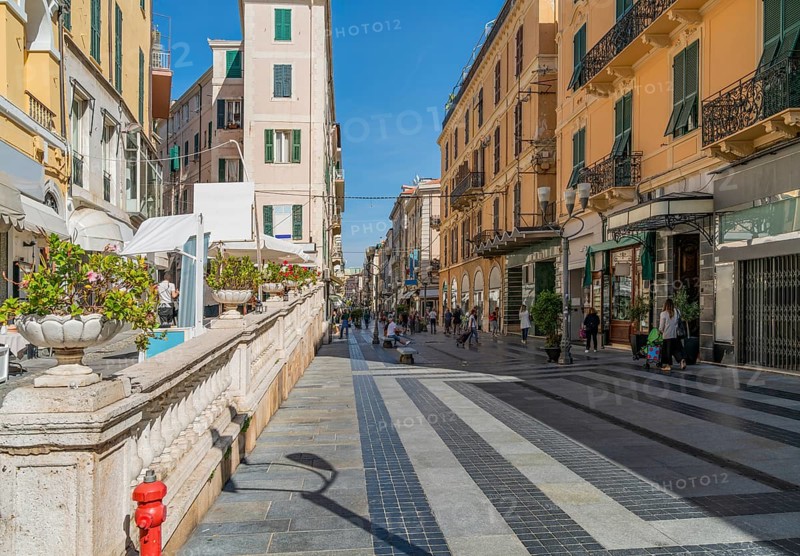 Shopping street in Sanremo, a city and comune on the mediterranean coast of Liguria in northwestern Italy