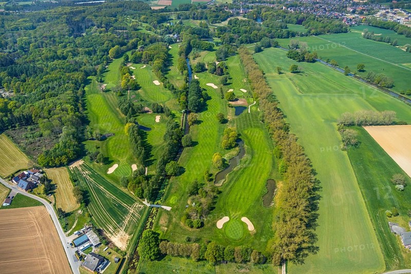 Aerial view, golf course, Golfclub moated castle Anholt e.V. Gut Schlüsen Vehlingen, Isselburg, Lower Rhine, North Rhine-Westphalia, Germany, DE, Europe, golf, golf course, golf club, aerial view, aerial photography, aerial photography, sports, overview, bird's-eye view, forest area, meadows and fields, birds-eyes view, overview