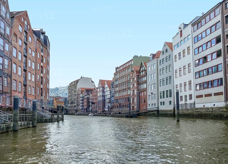Scenery around a canal named Nikolaifleet in Hamburg, Germany