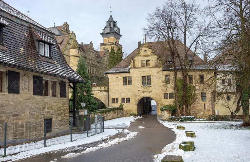 Scenery around Neuenstein Castle in Hohenlohe at winter time