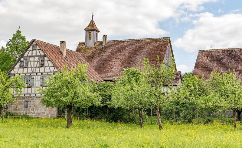 Idyllic small rural village in Southern Germany at early spring time