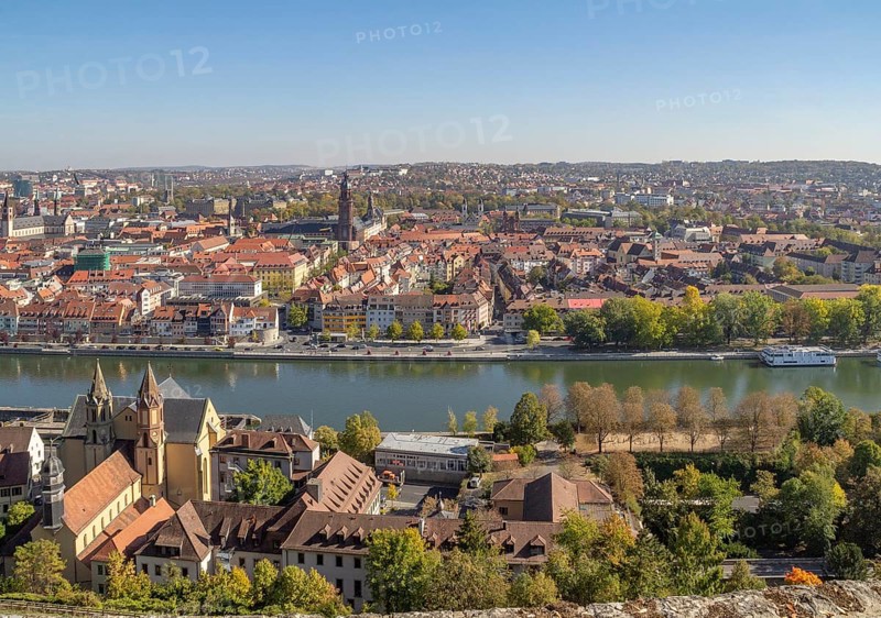 Aerial view of Wuerzburg, a franconian city in Bavaria, Germany