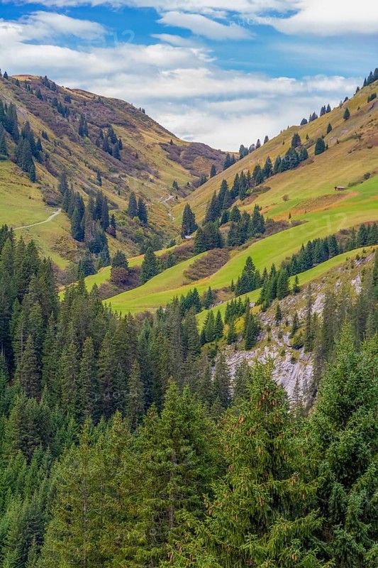 Idyllic scenery around river Lech at the state Vorarlberg in Austria at late summer time