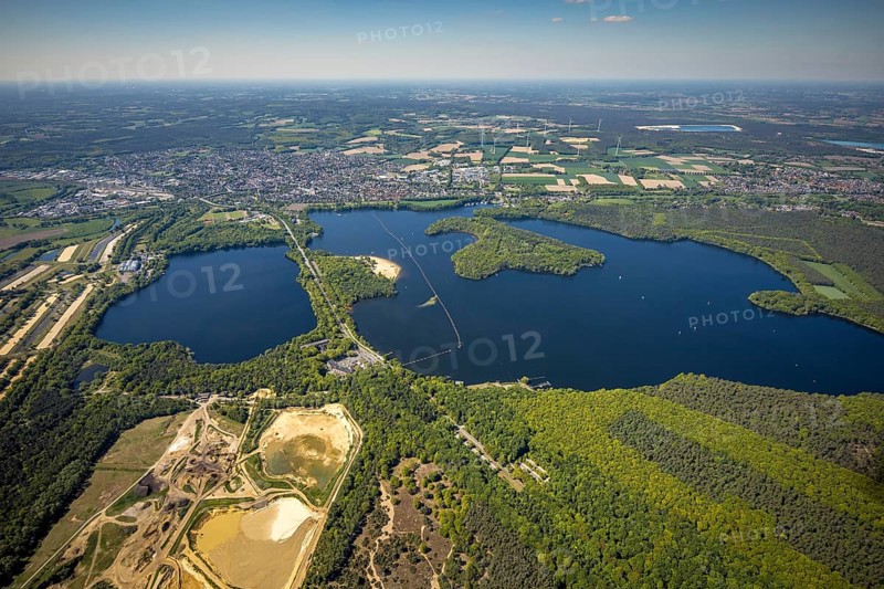 Aerial view, Haltern reservoir, Haltern am See, Münsterland, Ruhr area, North Rhine-Westphalia, Germany, DE, Europe, aerial view, aerial photography, aerial photography, lake, reservoir, south basin, overview, bird's-eye view, overview
